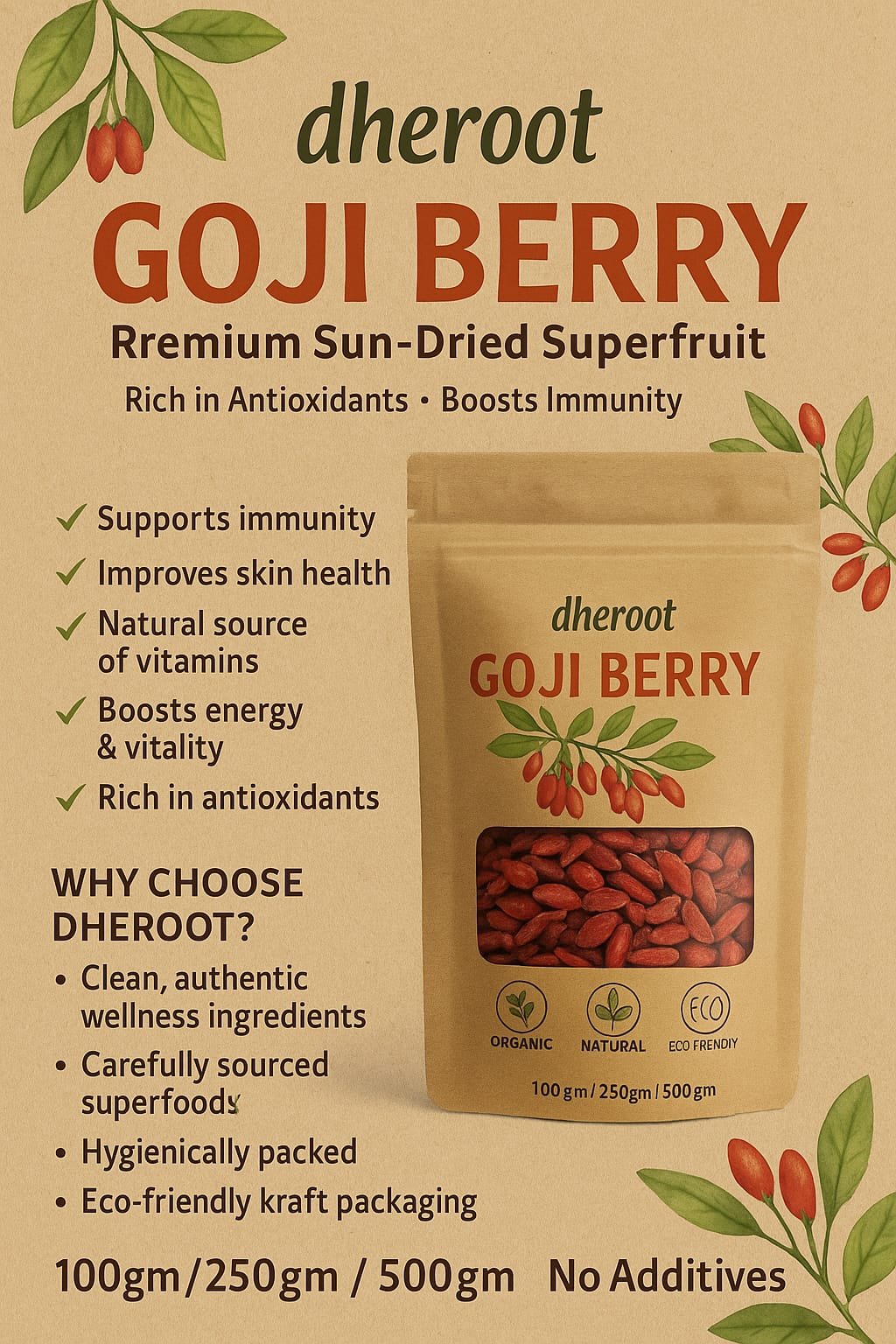 Dheroot Goji Berry benefits poster